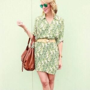 Cabi Faux Wrap Tropical Leaf Green/Brown Dress